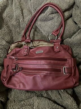 Laura Scott Wine Red Women's Shoulder Bag with Dual Zip Pockets